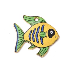 Золотистый Подвески из эмали и сплава, очарование рыбы, золотой свет, золотые, 23x25x1.5 мм, отверстие : 1.8 мм