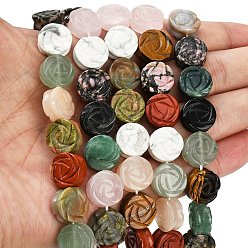 Цветок Природных драгоценных камней смешанного бисер нитей, резной, смешанные окрашенные и неокрашенные, цветок, 13.5~14.5x6~7.5 мм, отверстие : 1 мм, около 28 шт / нитка, 14.84'' (37.7 см)