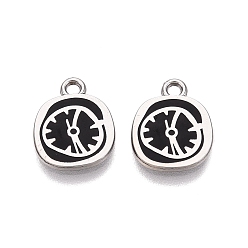 Черный Стойки обшивки сплава эмали подвески, самородки с подвесками в виде часов, платина, чёрные, 13.5x11x1.5 мм, отверстие : 1.6 мм