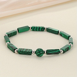 Малахит Браслеты из натурального малахита с бусинами для мужчин и женщин, кубоид, 7-1/2 дюйм (19 см)
