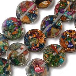 Разноцветный Окрашенная натуральная императорская яшма с нитями смоляных бусин, плоско-круглые, красочный, 16x5.5~7 мм, отверстие : 1.2 мм, около 11 шт / нитка, 6.93 дюйм (17.6 см)