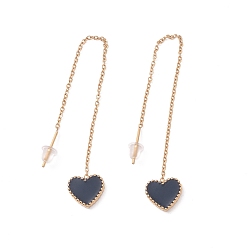 Черный Длинная цепочка с эмалевыми серьгами-гвоздиками в форме сердца, PVD-покрытие, вакуумное напыление 304 Серьги-гвоздики из нержавеющей стали для женщин, золотые, чёрные, 101 мм, штифты : 1 мм