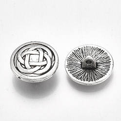 Argent Antique Boutons alliage de tige de style tibétain, sans cadmium et sans plomb, plat rond avec nœud, argent antique, 17x7mm, trou: 1.8 mm, environ 396 pcs / 1000 g
