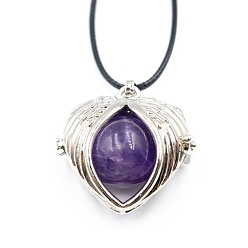 Amethyst Natural Amethyst Cage Pendant Necklaces, Heart Wing, 20.08~31.50 inch(51~80cm)