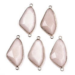 White Jade Natural White Jade Links Connectors, with Light Gold Tone Brass Findings, Faceted Triangle, Pink, 41.5x20x5.5mm, Hole: 2mm