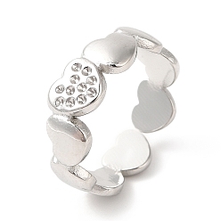 Нержавеющая Сталь Цвет Устойчив к потускнению 201 открытое кольцо-манжета из нержавеющей стали со стразами, кольцо на палец сердце для женщин, цвет нержавеющей стали, размер США 6 1/2 (17 мм), 6~7 мм, пригодный для стразов 0.8 мм