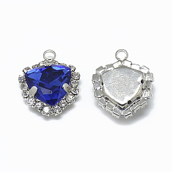 Сапфир K 9 подвески из стеклянного горного хрусталя, с латунной фурнитурой платинового цвета, треугольные, сапфир, 19.5x16x7 мм, отверстие : 2 мм
