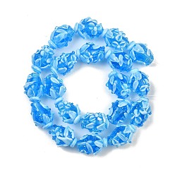 Темно-Голубой Ручной работы ухабистым Шарики Lampwork, цветок, глубокое синее небо, 18x13.5x13 мм, отверстие : 2 мм