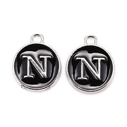 Letter N Подвески из покрытого платиной сплава, без кадмия и без свинца, с эмалью, эмалированные блестки, плоские круглые с буквы, letter.n, 14x12x2 мм, отверстие : 1.5 мм