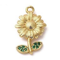 Настоящее золото 18K Латунные микро проложить кубического циркония подвески, стойки покрытие, цветок, долговечный, без кадмия и без свинца, реальный 18 k позолоченный, 17x11x2.5 мм, отверстие : 1.2 мм