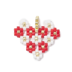 Красный Сердце из стеклянного бисера Миюки с подвесками в виде цветов, красные, 21.5x21x3 мм, отверстие : 2 мм