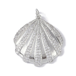Platinum Rack Plating Brass Micro Pave Clear Cubic Zirconia Pendants, with Jump Rings, Cadmium Free & Lead Free, Long-Lasting Plated, Shell, Platinum, 25.5x23.5x4mm, Hole: 3mm