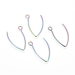 Rainbow Color Ion Plating(IP) 304 Stainless Steel Earring Hooks, with Horizontal Loop, Rainbow Color, 26x15.5mm, Hole: 2.5mm, 20 Gauge, Pin: 0.8mm