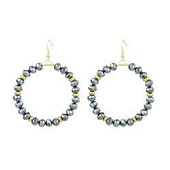 Golden Electroplate Glass Dangle Earrings, with 304 Stainless Steel Earring Hooks, Ring, Golden, 80x60mm