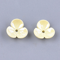 Yellow 3-Petal Eco-Friendly ABS Plastic Bead Caps, Pearlized, Grade A, Flower, Yellow, 9.5x10x3mm, Hole: 1.2mm