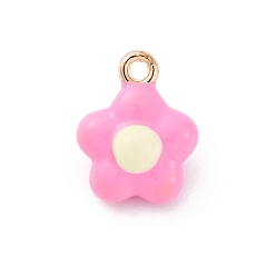 Ярко-Розовый Сплав эмали прелести, цветочный шарм, золотые, ярко-розовый, 13.5x10.5x6 мм, отверстие : 1.5 мм