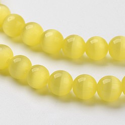 Yellow Cat Eye Beads, Round, Yellow, 8mm, Hole: 1mm, about 15.5 inch/strand, about 49pcs/strand