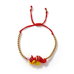 Красный Браслеты из плетеных бусин с изображением морского животного — дельфина., Регулируемые плетеные браслеты из нейлоновой нити для женщин и мужчин, золотые, красные, 11.02 дюйм (28 см)