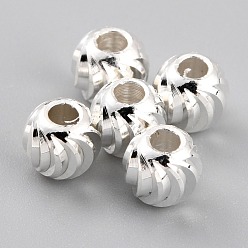 Посеребрённый Латунные бусины, долговечный, гофрированный круглый, 925 серебро покрытием, 5.5x5 мм, отверстие : 2 мм