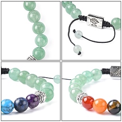 Green Aventurine Chakra Jewelry, Natural & Synthetic Mixed Stone Braided Bead Bracelets, with Natural Green Aventurine, Alloy Findings and Nylon Cord, Rectangle with Tree, 52~76mm