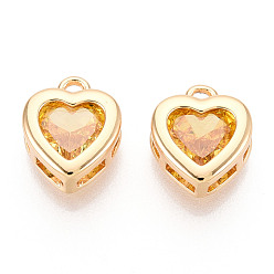 Золотистый Латунные микро проложить кубического циркония прелести, сердце, реальный 18 k позолоченный, золотые, 11x9x4 мм, отверстие : 1.5 мм