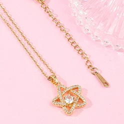 Настоящее золото 18K Звезда латунный микропаве кубический цирконий кулон ожерелья, с ионным покрытием (IP) 304 цепь из нержавеющей стали, стойки покрытие, реальный 18 k позолоченный, 15.63 дюйм (39.7 см)