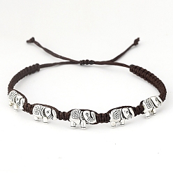 Слон Сплав плетёные браслеты из бисера, античное серебро, слон, 6-1/4~10-1/4 дюйм (16~26 см)