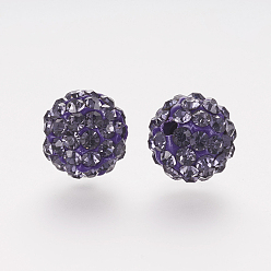 Purple Velvet Polymer Clay Rhinestone Beads, Grade A, Round, Pave Disco Ball Beads, Purple Velvet, 10x9.5mm, Hole: 1.5mm