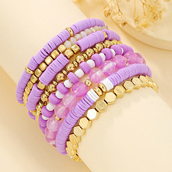 Сливовый 8Набор из тянущихся браслетов из полимерной глины heishi и ccb с пластиковыми и стеклянными бусинами для женщин, слива, 6-3/4 дюйм (17 см)