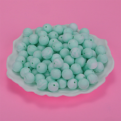 Mint Cream Round Silicone Focal Beads, Chewing Beads For Teethers, DIY Nursing Necklaces Making, Mint Cream, 15mm, Hole: 2mm