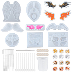 Белый Наборы форм для поделок, с силиконовыми формами и мерной чашкой, фольга для ногтей, 304 из нержавеющей стали бисером пинцет, пластиковая круглая палочка для перемешивания, пипетки для переноса и латексные кроватки для пальцев, белые, 107x75x8 мм, 1 PC