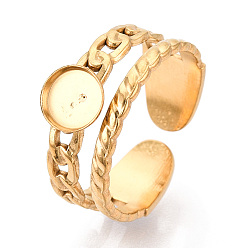 Настоящее золото 18K 304 компоненты манжетного кольца из нержавеющей стали, установка круглого кольца, ионное покрытие (ip), реальный 18 k позолоченный, лоток : 6 мм, 9 мм, внутренний диаметр: 17.8 мм