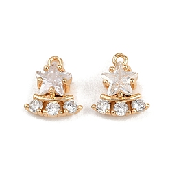 Настоящее золото 18K Латунные микропаве прозрачные кубические циркониевые подвески, звезда, реальный 18 k позолоченный, 11.5x10x5 мм, отверстие : 1.2 мм