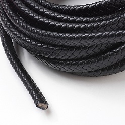 Black Braided Leather Cord, Leather Jewelry Cord, Jewelry DIY Making Material, Dyed, Flat, Black, 12x6mm, about 5.46 yards(5m)/roll