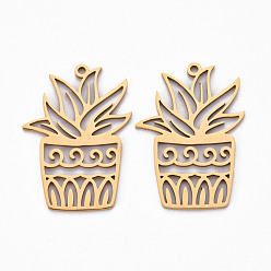 Золотой 201 подвески из нержавеющей стали, лазерная резка, цветочный горшок, золотые, 31.5x23x1 мм, отверстие : 1.5 мм