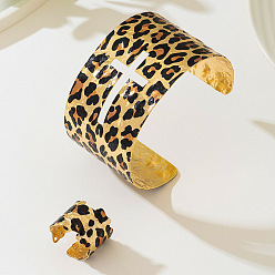 Золотой Наборы браслетов-манжет и колец-манжет из сплава с леопардовым принтом и крестообразным узором, золотые, внутренний диаметр: 60 мм