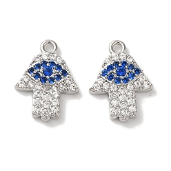 Платина Латунные микро проложить кубического циркония подвески, долговечный, без кадмия и без свинца, хамса рука, платина, 12x9x2 мм, отверстие : 1 мм