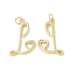 Real 18K Gold Plated Eco-Friendly Rack Plating Brass Micro Pave Cubic Zirconia Pendants, Long-Lasting Plated, Lead Free & Cadmium Free, with Jump Ring, Capital Letter L with Heart Charm, Real 18K Gold Plated, 25.5x15.5x2mm, Hole 3.3mm