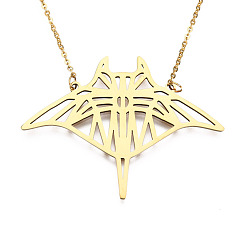 Золотой 201 подвесные из нержавеющей стали ожерелья, с кабельными цепями, манта / рыба, золотые, 17.3 дюйм (44 см), 2 мм, рыбы: 41.5x54.5x1 mm