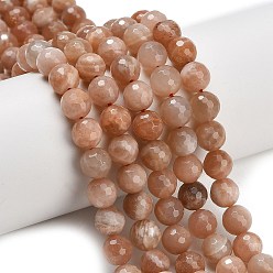 Солнечный Камень Натуральный Sunstone бисер пряди, граненые, круглые, 8 мм, отверстие : 1 мм, около 47~48 шт / нитка, 15.16'' (38.5 см)