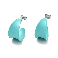 Cyan Non-Tarnish 304 Stainless Steel Chunky Stud Earrings, Half Hoop Earrings for Women, Cyan, 22x21x12mm, Pin: 0.7mm