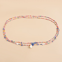 Shell Shape Богемный натуральный каури подвеска стеклянные бусины двухслойные эластичные цепочки на талию и живот для женщин, красочный, формы раковины, 800 мм, 2 шт / комплект