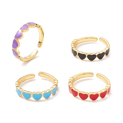 (52) Непрозрачная лаванда Кольцо-манжета с эмалью в форме сердца, долговечное открытое кольцо из латуни с покрытием для женщин, золотые, разноцветные, размер США 5 1/4 (15.9 мм)
