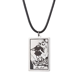 Нержавеющая Сталь Цвет Карты Таро 201 ожерелья с подвесками из нержавеющей стали, с искусственной кожи шнуры, цвет нержавеющей стали, 17.60~17.87 дюйм (44.7~45.4 см)