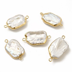 Light Gold Шармы-соединители с натуральным жемчугом кеши в стиле барокко, прямоугольник ссылки, с латунными двойными петлями, золотой свет, 28~33x14~16x6~9 мм, отверстие : 1.6 мм