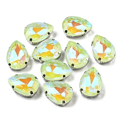 Перидот Мокко флуоресцентная (ми) капля, пришитая стразами, многожильных ссылки, с настройками латуни, аксессуары для одежды, перидот, 18x13x7~7.5 мм, отверстие : 1.2 мм