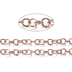 Розовое Золото Ионное покрытие (ip) 304 роликовая цепь из нержавеющей стали, отрыгивающая цепь, с катушкой, для изготовления ювелирных изделий, несварные, розовое золото , 3.5x0.6 мм, около 32.8 футов (10 м) / рулон