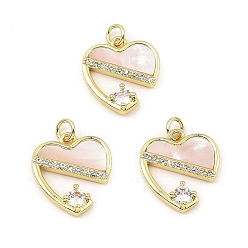 Розовый Подвески из латуни с покрытием из настоящего золота 18k, с фианитами и оболочки, долговечный, без свинца и без кадмия, сердце, туманная роза, 18x17x4 мм, отверстие : 3 мм