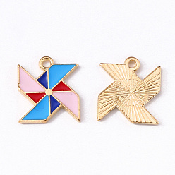 Coloré Pendentifs en émail , moulin à vent, or et de lumière, colorées, 16.5x14.5x1.5mm, Trou: 1.6mm