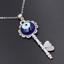 Key Platinum Alloy Evil Eye Pendant Necklaces, Key, 19.69 inch(50cm)